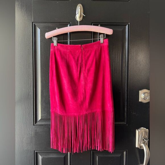 Neiman Marcus Cusp Burgundy Suede Fringe Skirt Size XS - Picture 8 of 15